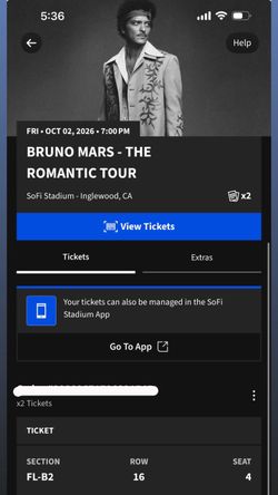 BRUNO MARS SINGLE FLOOR TICKET
