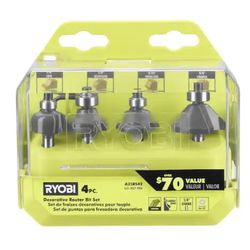 RYOBI 4-Piece Decorative Router Bit Set (Model A25R542).