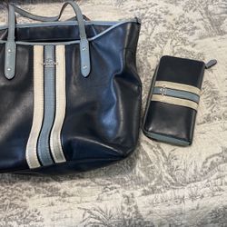 Coach Navy Blue Purse And Matching Large Wallet