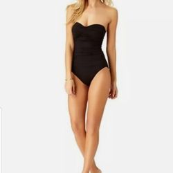 Anne Cole Women's Twist Front Shirred One Piece Swimsuit, Black, 6