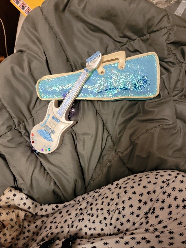 American Girl Doll Glitter Electric Guitar with Case blue shiny sparkly