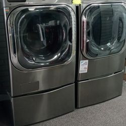 SET LG WASHER AND DRYER WITH PEDESTALS SMALL TOP LOAD WASHER INCLUDING WARRANTY Delivery Available