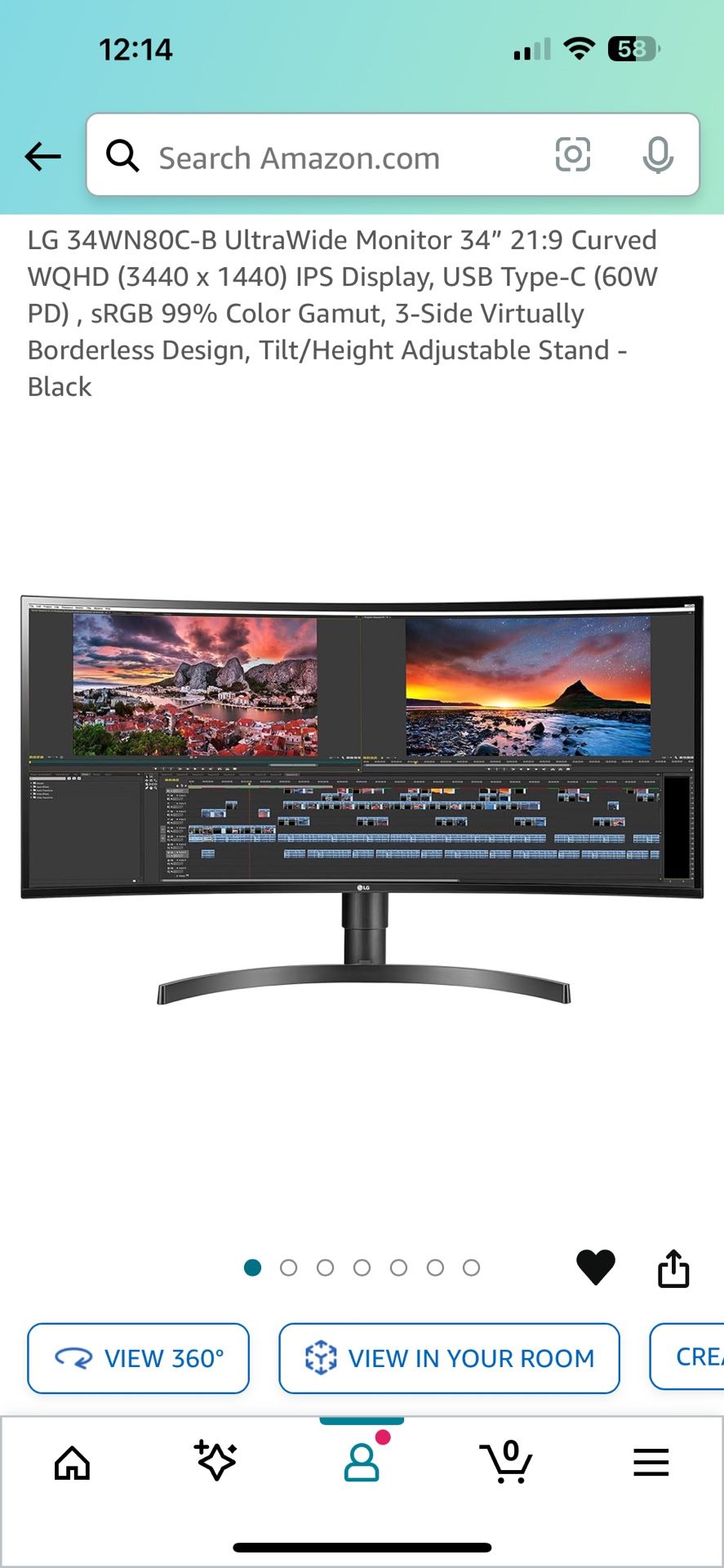 LG 34WN80C 34” Ultra Wide 21:9 3440x1440 IPS
