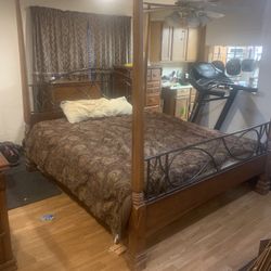 California King Size Bed Frame, Mattress, Comforter And Sheets.