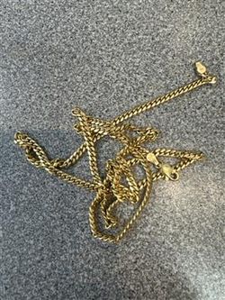 10K Yellow Gold Cuban Link Necklace with White Stones, 24 in, 22.1 g