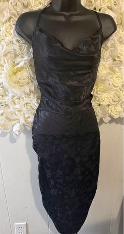 Satin Black Ruched Dress Large