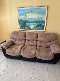 3-Seat Reclining Sofa Microfiber and Faux Leather