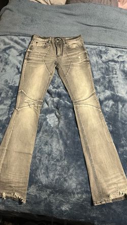 Stacked denim jeans