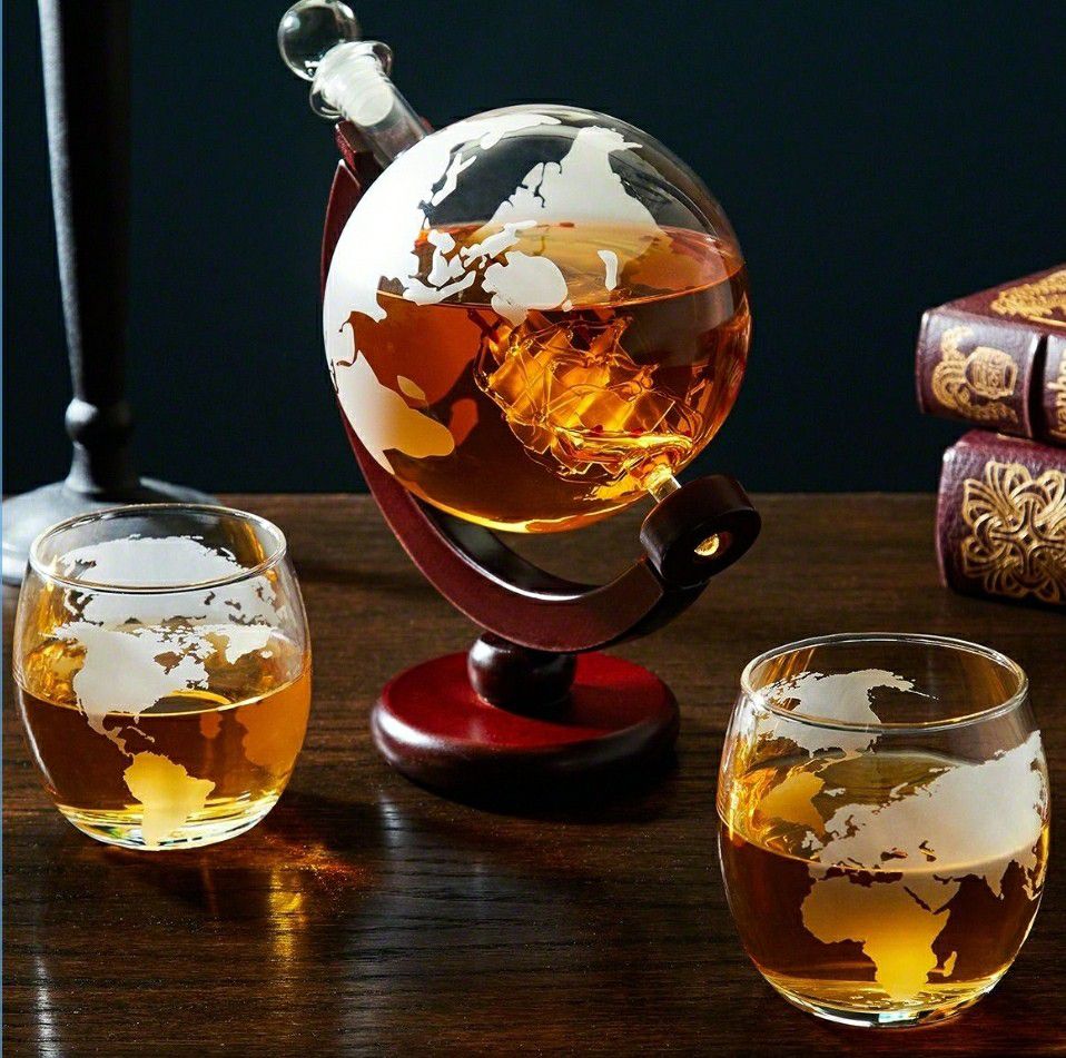 Etched Globe Crystal Wine Decanter