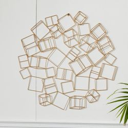 Round Cubic Gold Metal Wall Décor, 32" X 32"