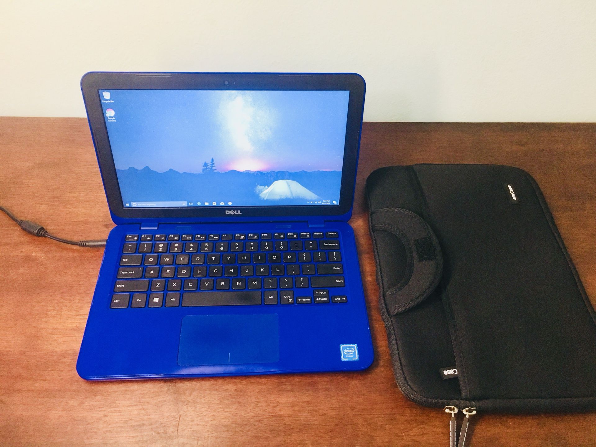 Dark Blue DELL 11.6 Inch Laptop Computer With Carrying Case; Intel N3050, 2 GB RAM, Windows 10