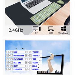 Wireless Keyboard and Mouse Combo, Colorful Typewriter Keyboard with Round Keycaps, 2.4GHz Dropout-Free Connection, Long Battery Life, Cute Wireless M