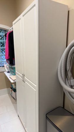Tall White Storage Cabinet with Doors