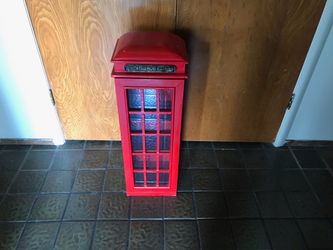 Red Wooden London Phone Booth 1930 Storage Unit 3 Shelves..32” tall