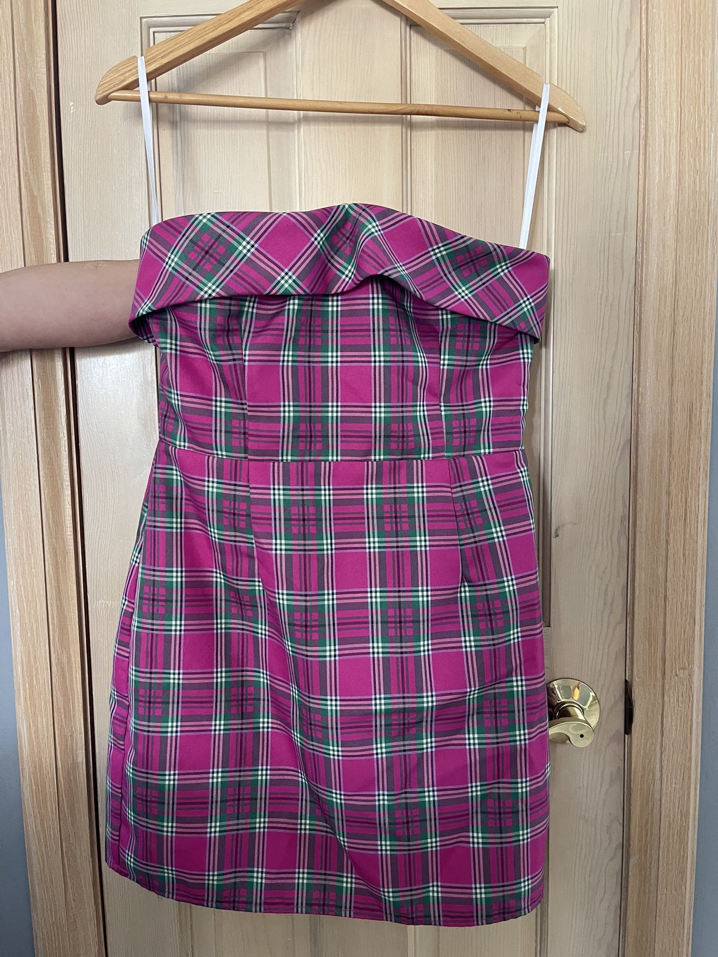 Dress Sleeveless Pink Plaid Size M