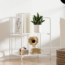 White Collapsible 2 Tier Book Shelf - Glass Shelves