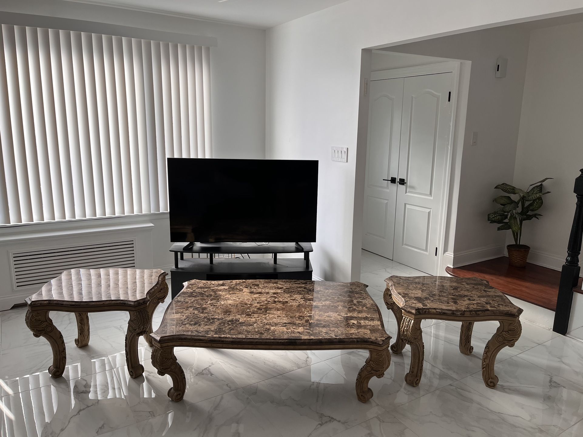 Solid Marble Coffee Table With Two End Marble Tables