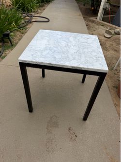 Modern Square Side Table with Faux Marble Top and Black Legs