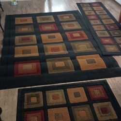 3 Matching Multicolor Area Rugs 