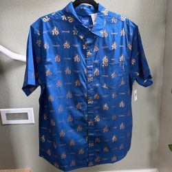 Disneyland Resort 70th Anniversary Men's Short Sleeve Button-Up Shirt Size: L Blue