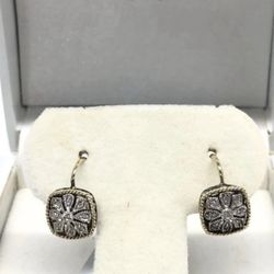 FREE SHIPPING! Andrea Candela 925 Silver & 18k Gold Diamond Lever Back Earrings  