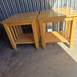 2 VERY HEAVY WOOD TABLES/ $60.00 FOR THE SET
