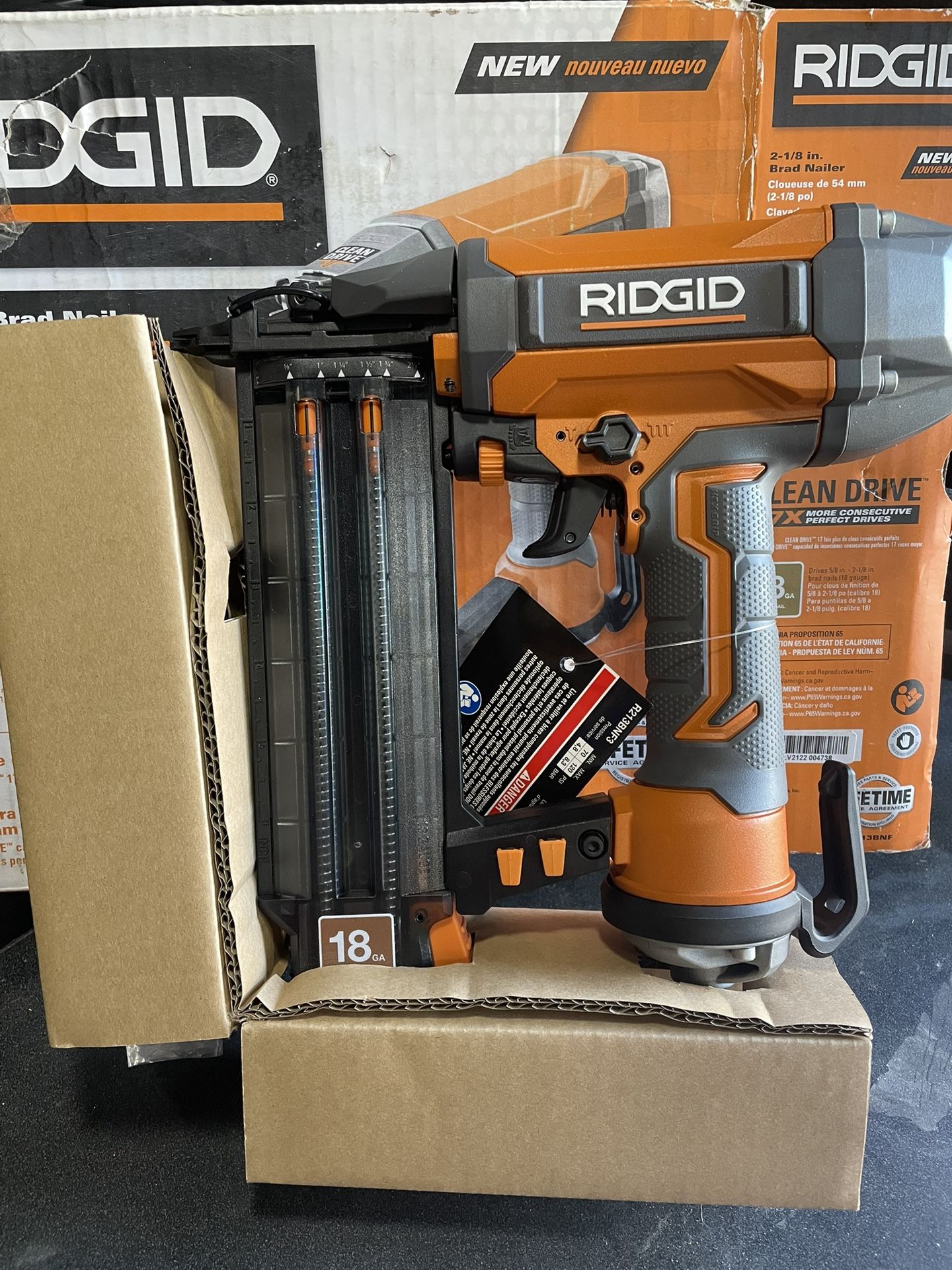 RIDGID Pneumatic 18-Gauge 2-1/8 in. Brad Nailer with CLEAN DRIVE Technology