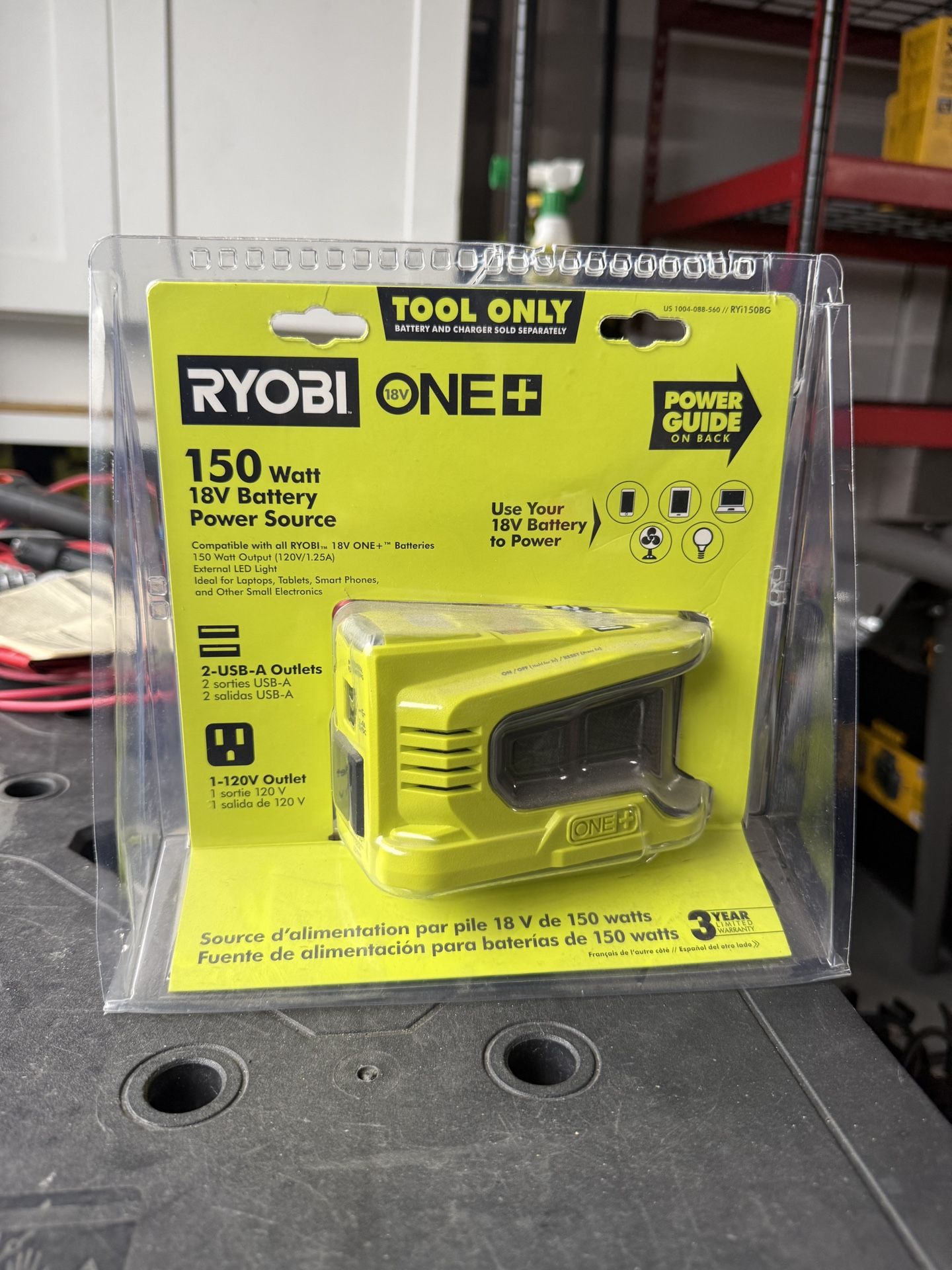 Ryobi 18V ONE+ 150-Watt Portable Battery Inverter Power Source (Tool Only)
