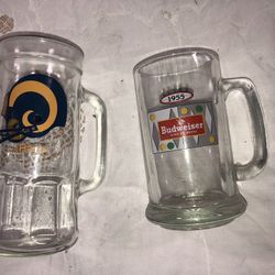 Rams & Budweiser Glass Mugs