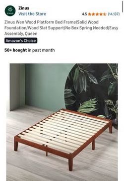 New! Zinus Wen Wood Platform Bed Frame/Solid Wood Foundation/Wood Slat Support/-Queen size