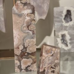 Pink flower agate tower and mini square set of 2