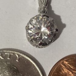 Vintage Sterling Silver Pendant And Clear Stine