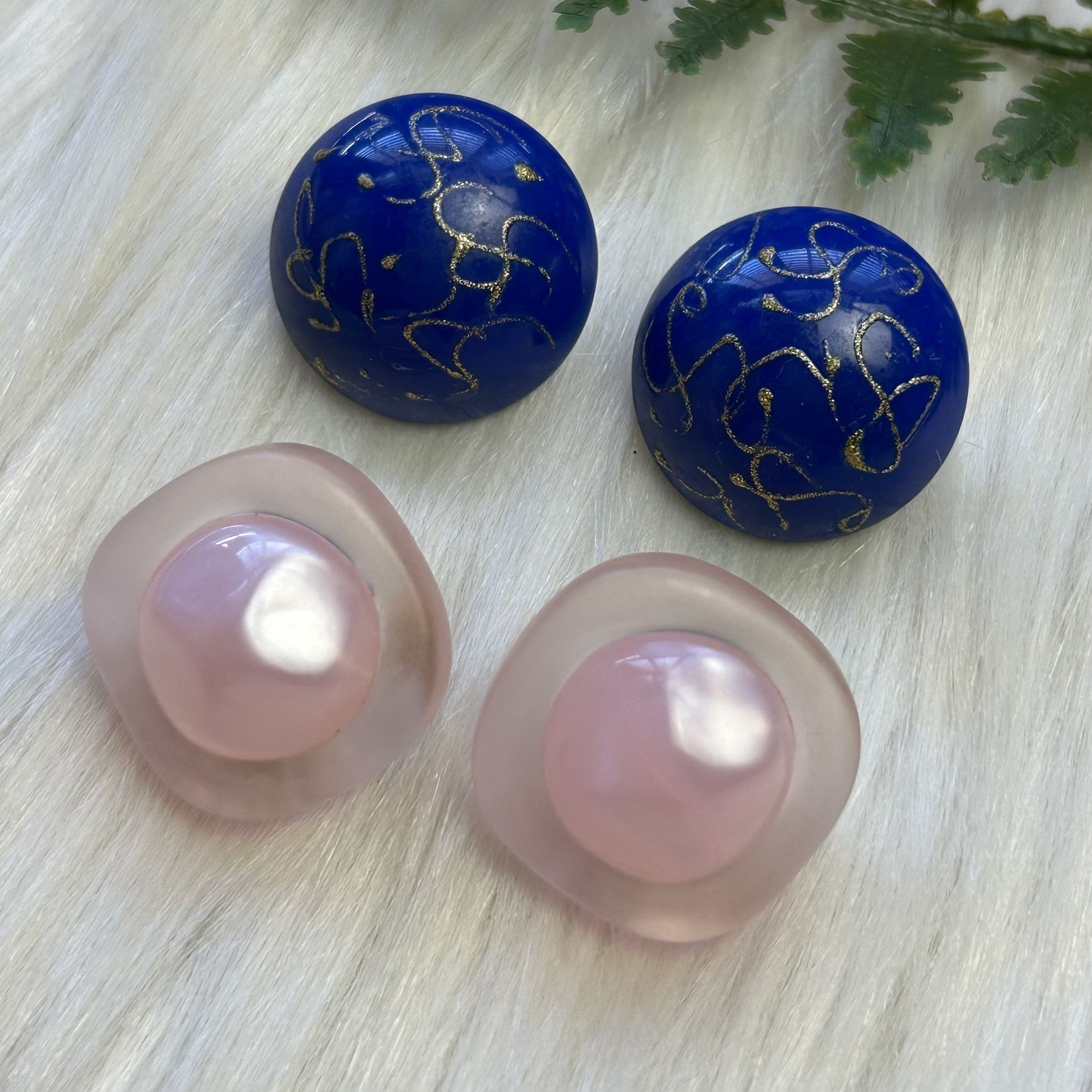Vintage pink and blue acrylic clip on earrings