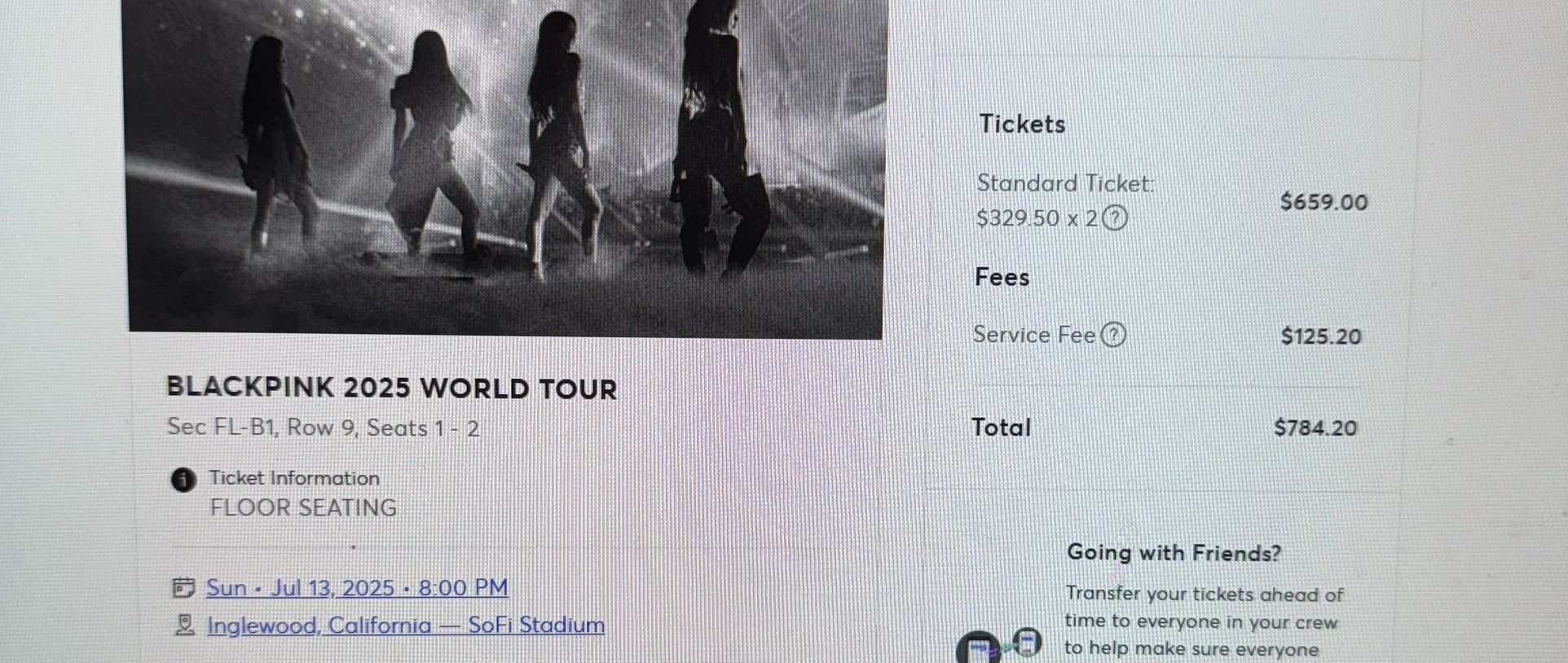 Blackpink Tickets Sunday 7/13 Floor