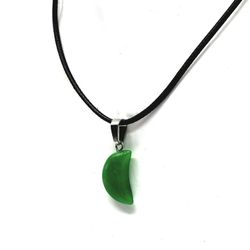Protective Malaysian Jade Natural Crystal Stone Carved Moon Pendant Necklace 

