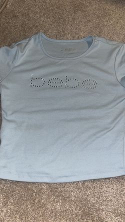 Bebe Light Blue Rhinestone Logo Crop Top