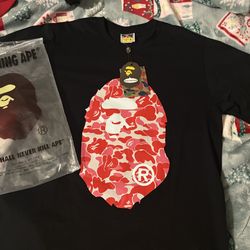 Bape shirt pink red logo medium