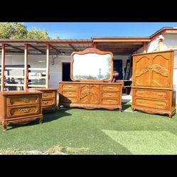 Dresser Mirror, Chest Drawer & Two Nightstands