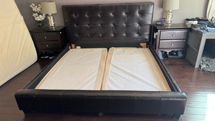 Dark Brown Faux Leather King Bed Frame - Macy’s