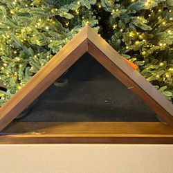 HBCY Creations Flag Display Case for 5' x 9.5' American Veteran Burial Solid Wood Rustic Brown Frame with Glass Front Wall Mount or Standing Display, 