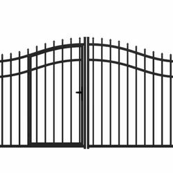 16 ft. x 7 ft. VIENNA Black Metal Steel Dual Swinging Driveway Fence Gate with Pedestrian Gate