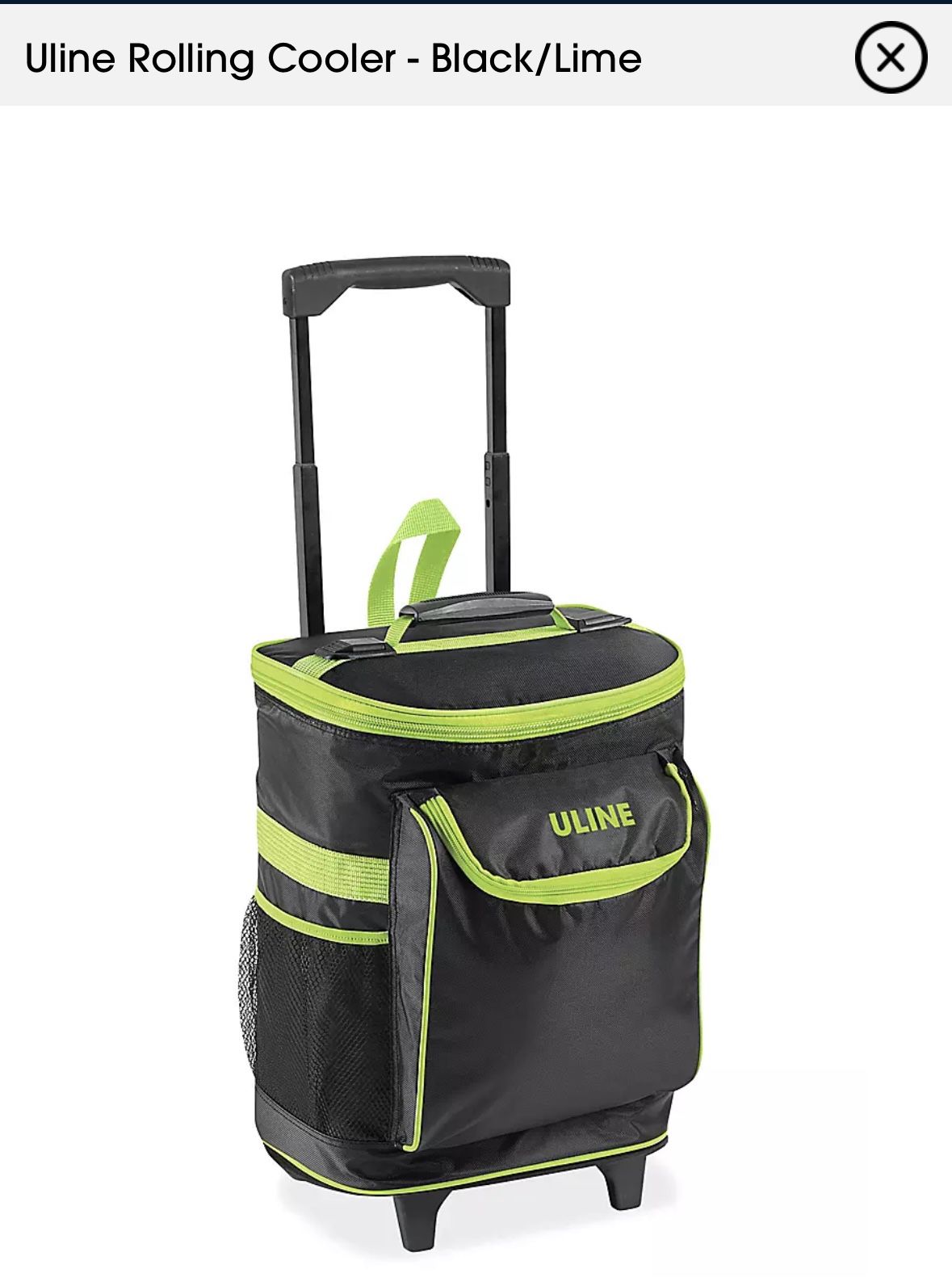 Uline Rolling Cooler - Black/Lime BRAND NEW