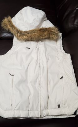 womens XL Columbia winter vest detachable fur hood cream Thumbnail