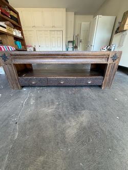 Rustic Indonesian Wood Coffee Table with Drawers