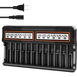 18650 Battery Charger, WAVYPO 12 Bays Smart Universal LCD Charger for Rechargeable Li-ion LiFePO4 IMR AA AAA Ni-MH Ni-Cd Batteries (Not fit 21700)