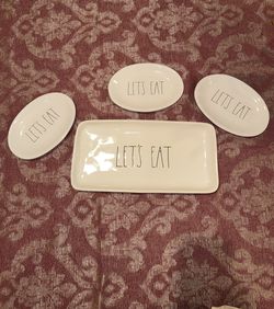 Rae Dunn LETS EAT Tray And Plates Set