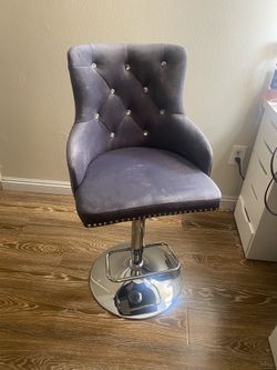 Velvet grey bar stool with faux crystals | NEW IN BOX