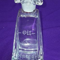 VINTAGE CRUET ETCHED OIL & VINEGAR DECANTER BOTTLE WITH STOPPER, EXCELLENT CONDITION  G12M023