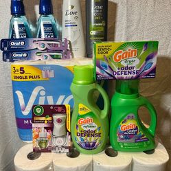 Gain laundry w/ paper products & personal care items