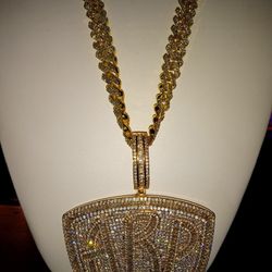 Brass Chain With Cz Diamonds And Iced Out Charm